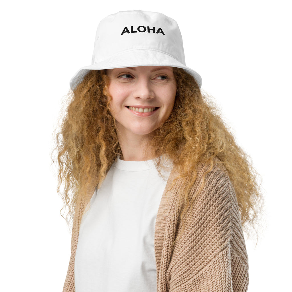 Aloha Embroidered Organic Bucket Hat Black Logo-Hat-alohabae