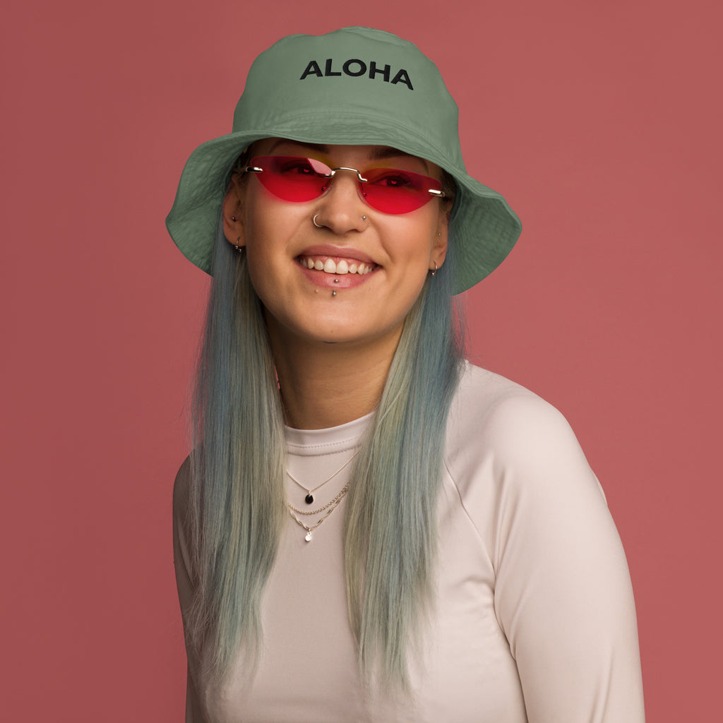 Aloha Embroidered Organic Bucket Hat Black Logo-Hat-alohabae