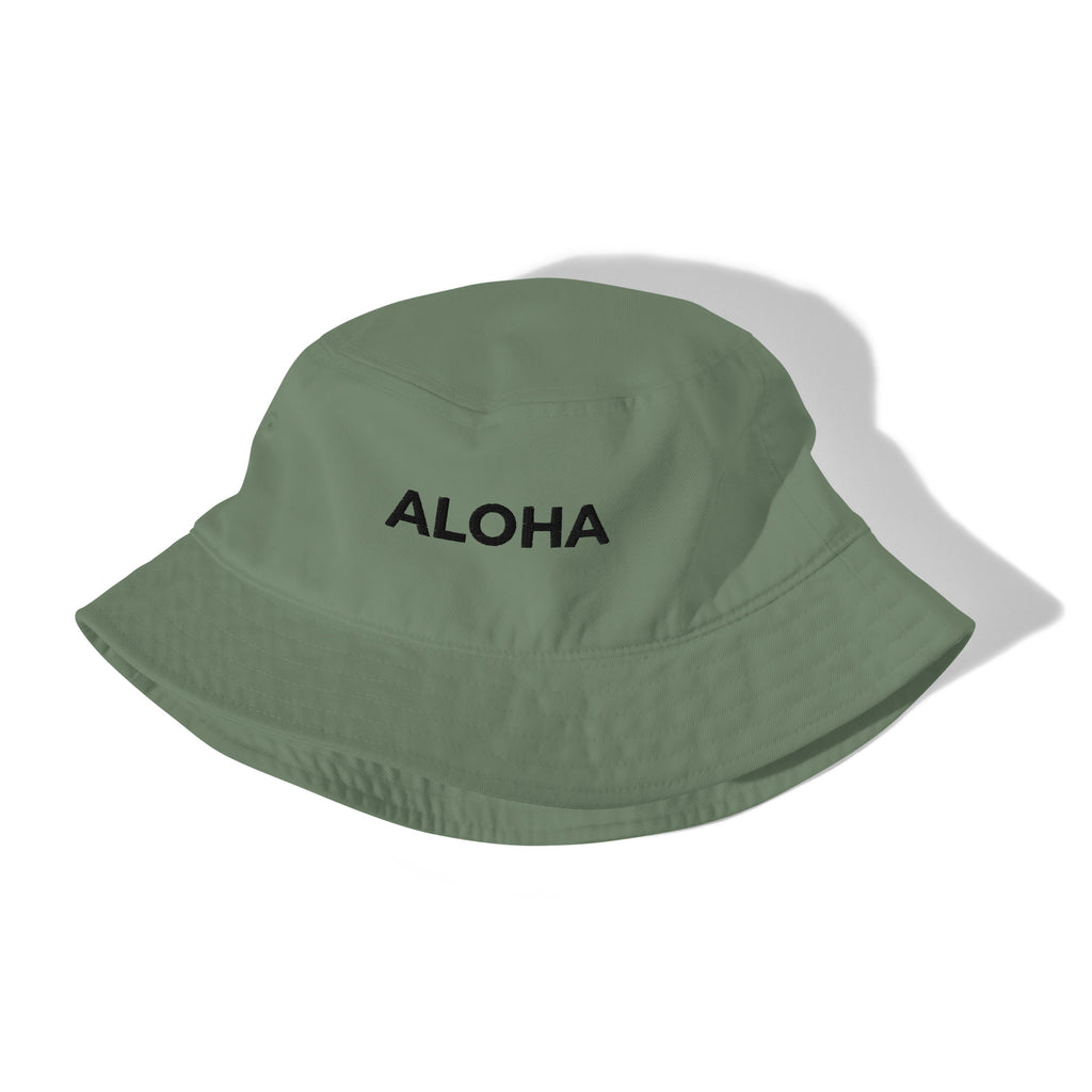 Aloha Embroidered Organic Bucket Hat Black Logo-Hat-alohabae