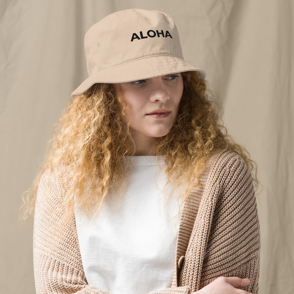 Aloha Embroidered Organic Bucket Hat Black Logo-Hat-alohabae