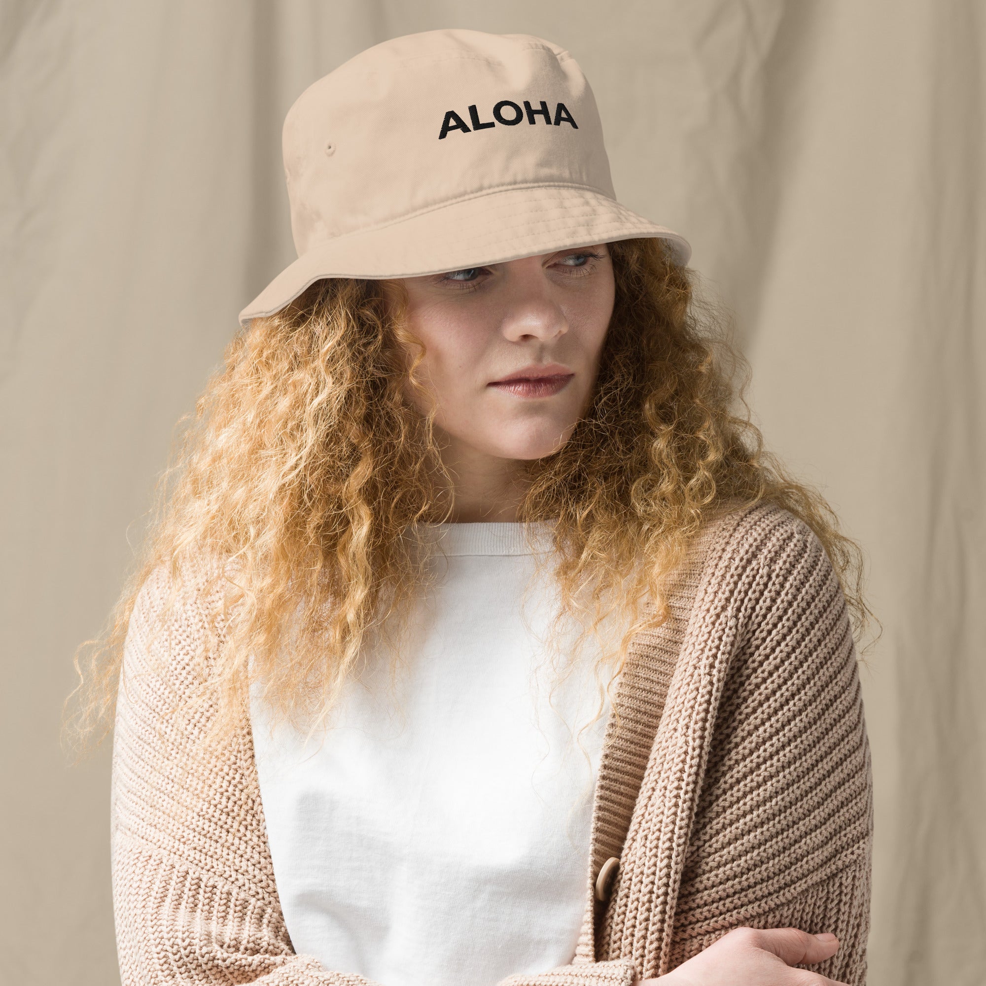 Aloha Embroidered Organic Bucket Hat Black Logo-Hat-alohabae