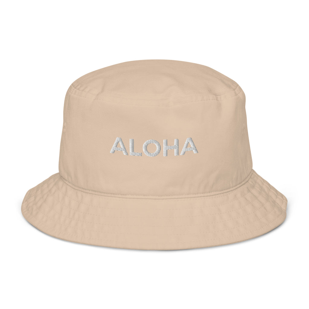 Aloha Embroidered Organic Bucket Hat White Logo-Hat-alohabae