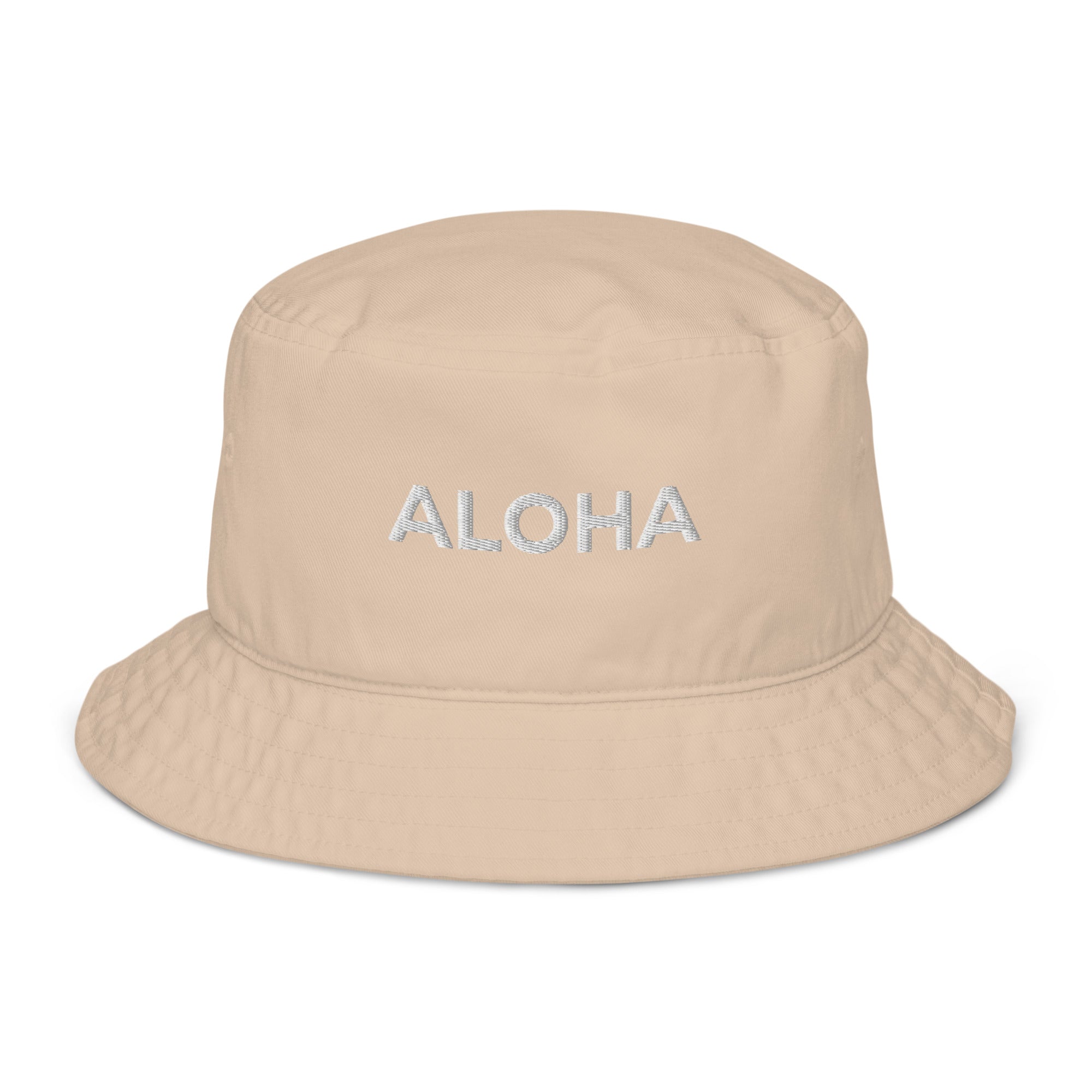 Aloha Embroidered Organic Bucket Hat White Logo-Hat-alohabae