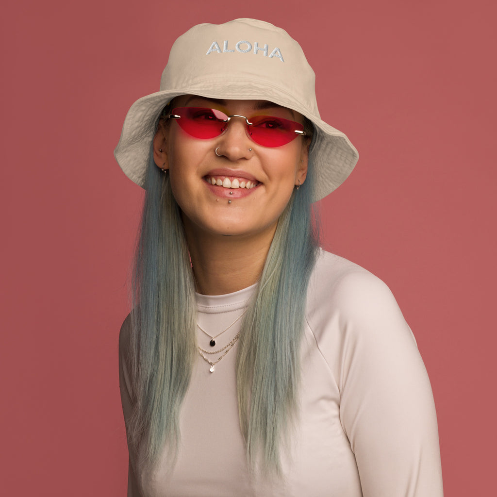 Aloha Embroidered Organic Bucket Hat White Logo-Hat-alohabae