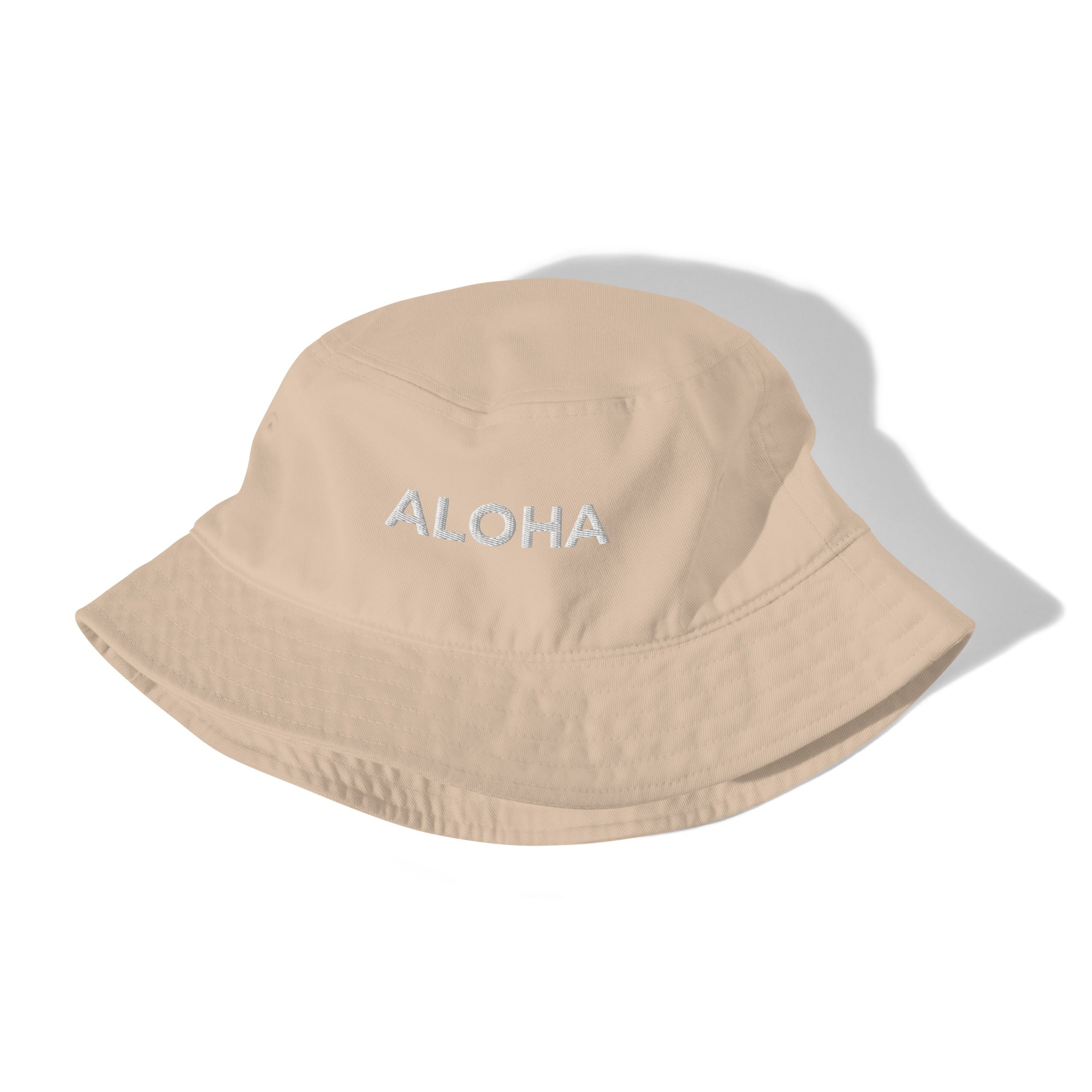 Aloha Embroidered Organic Bucket Hat White Logo-Hat-alohabae