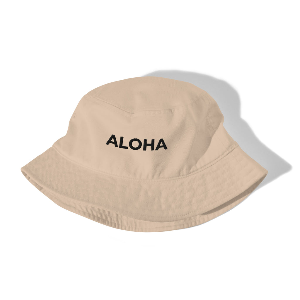Aloha Embroidered Organic Bucket Hat Black Logo-Hat-alohabae
