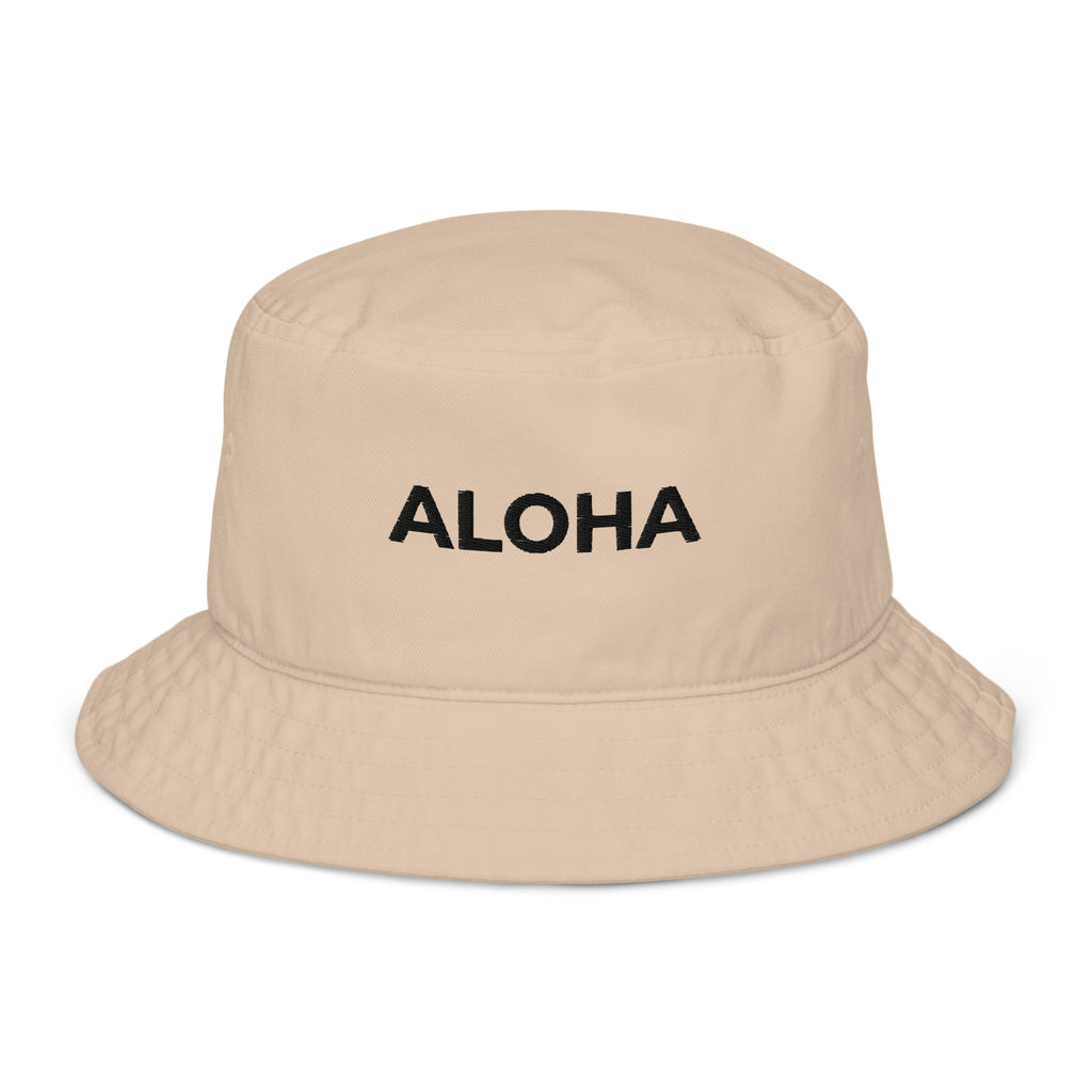 Aloha Embroidered Organic Bucket Hat Black Logo-Hat-alohabae