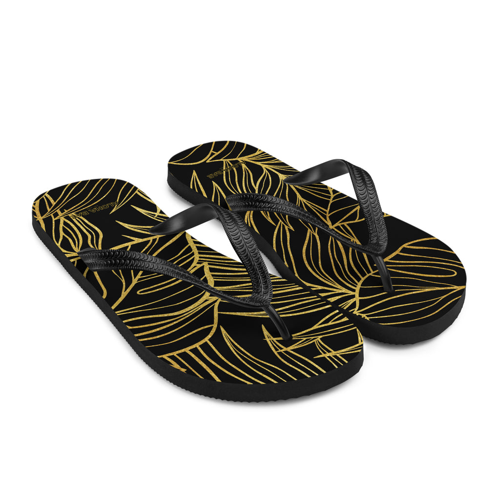 Black Gold Monstera Slippers-Sandals-alohabae