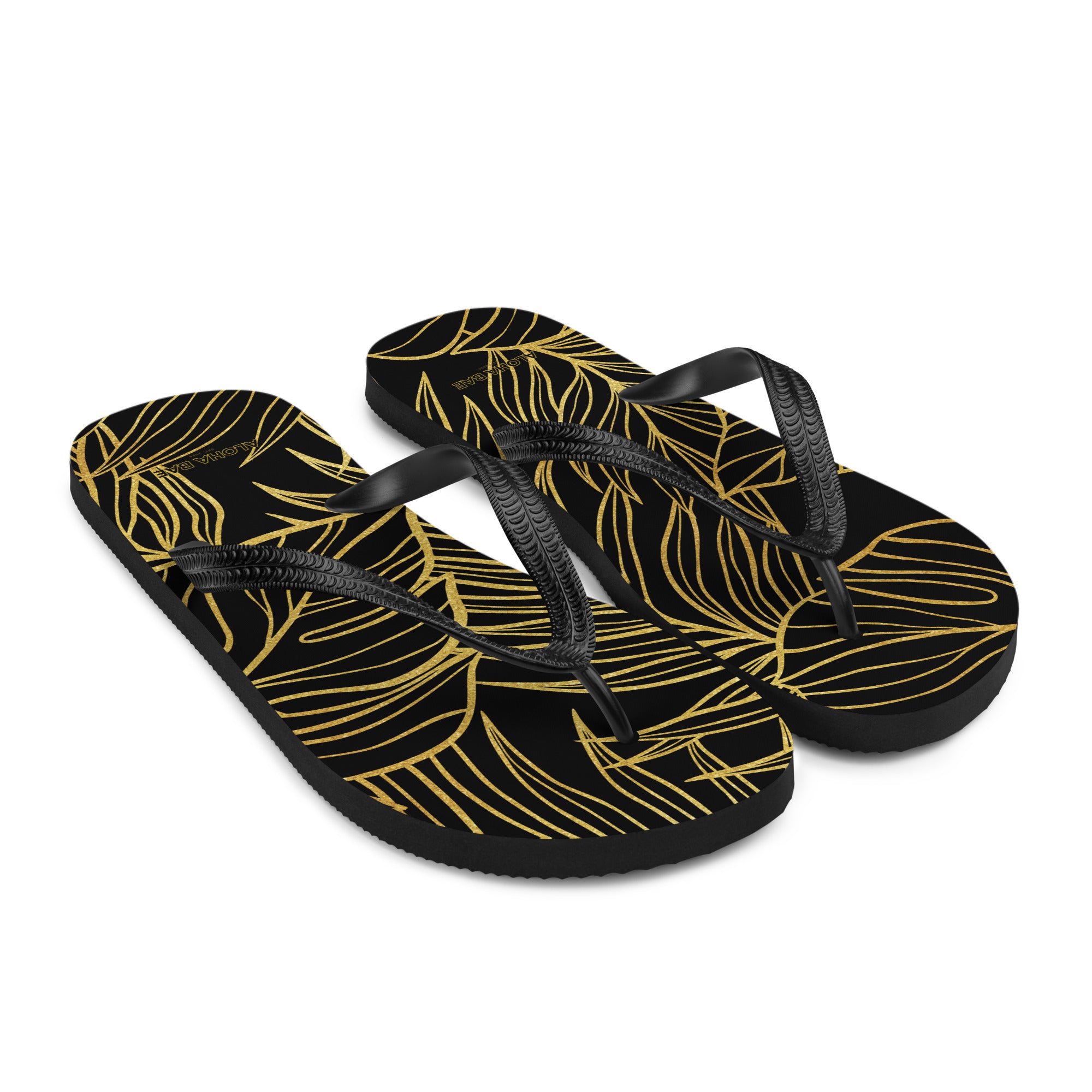 Black Gold Monstera Slippers-Sandals-alohabae