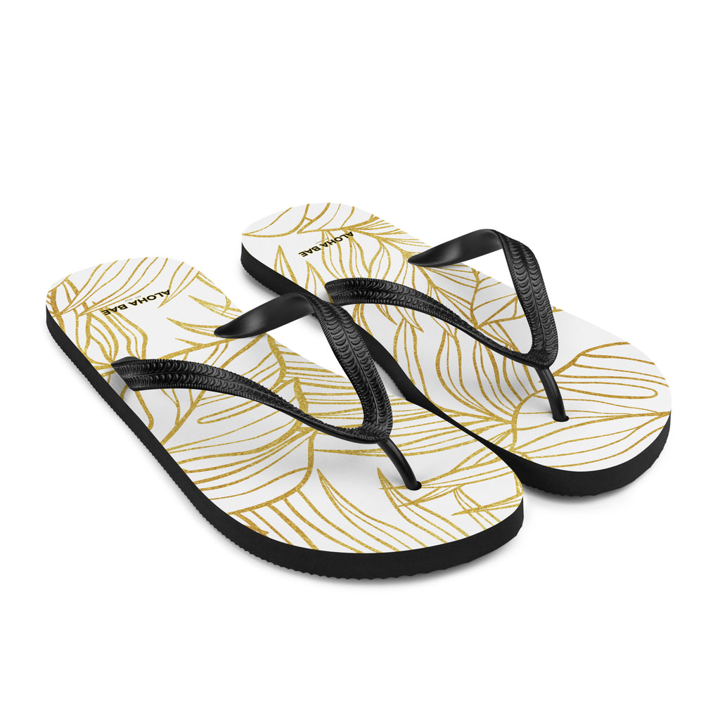 White Gold Monstera Slippers-Sandals-alohabae