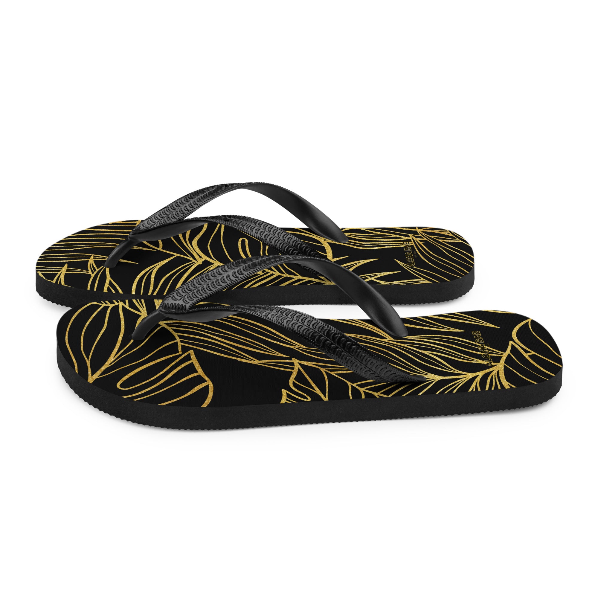 Black Gold Monstera Slippers-Sandals-alohabae