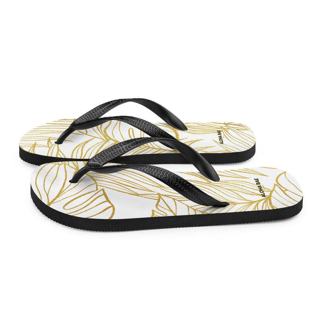 White Gold Monstera Slippers-Sandals-alohabae