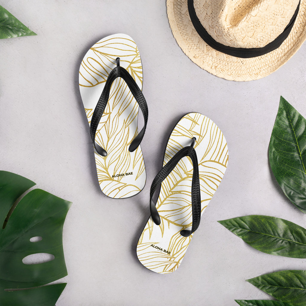 White Gold Monstera Slippers-Sandals-alohabae