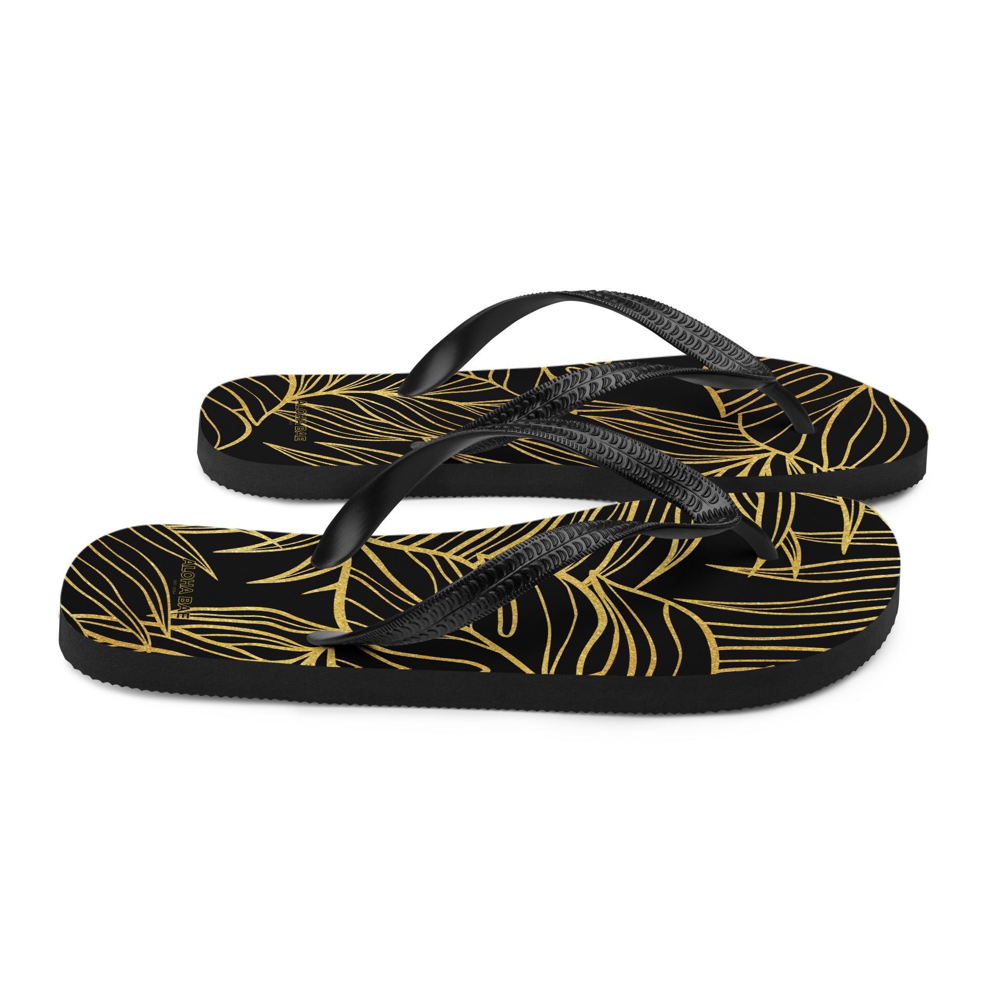 Black Gold Monstera Slippers-Sandals-alohabae