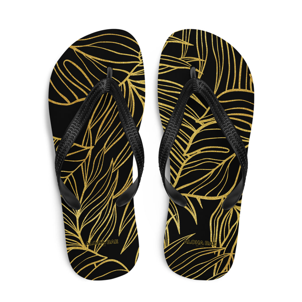 Black Gold Monstera Slippers-Sandals-alohabae