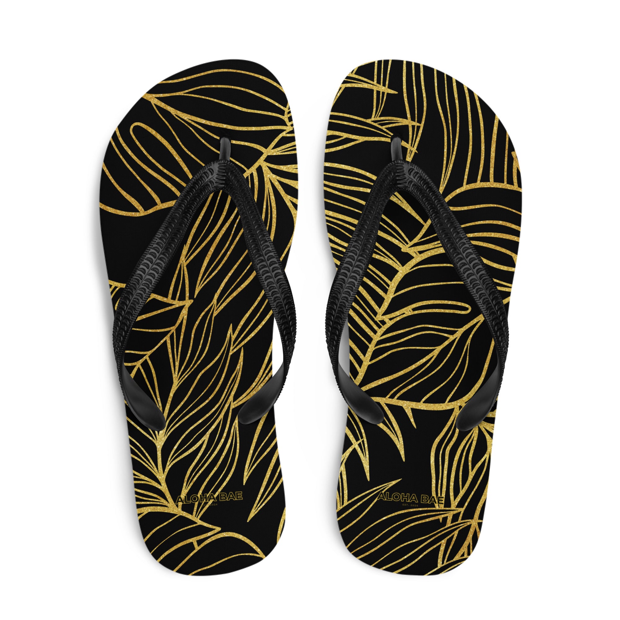 Black Gold Monstera Slippers-Sandals-alohabae