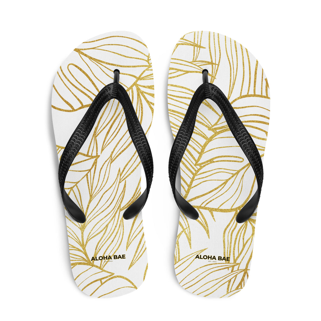 White Gold Monstera Slippers-Sandals-alohabae
