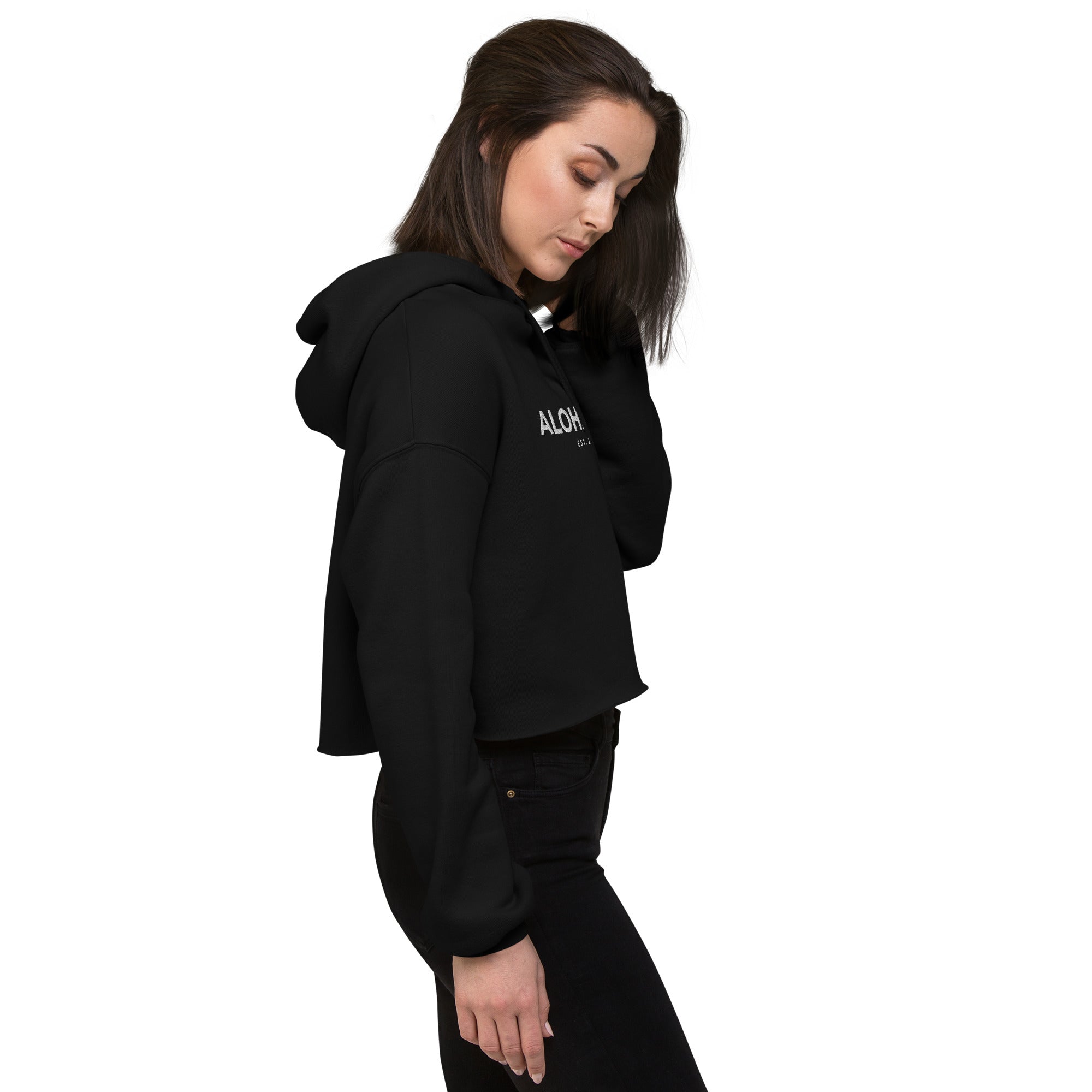 Aloha Bae Embroidered Logo Crop Hoodie-Sweatshirt-alohabae
