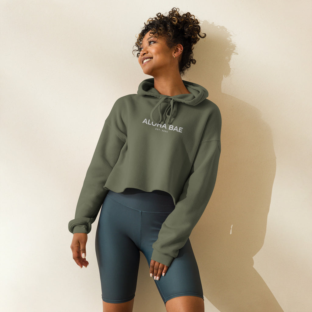 Aloha Bae Embroidered Logo Crop Hoodie-Sweatshirt-alohabae