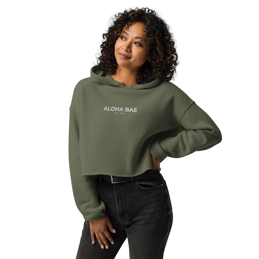 Aloha Bae Embroidered Logo Crop Hoodie-Sweatshirt-alohabae
