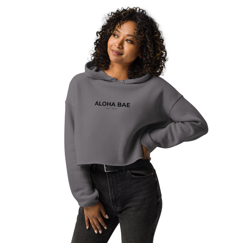 Aloha Bae Print Logo Crop Hoodie-Sweatshirt-alohabae