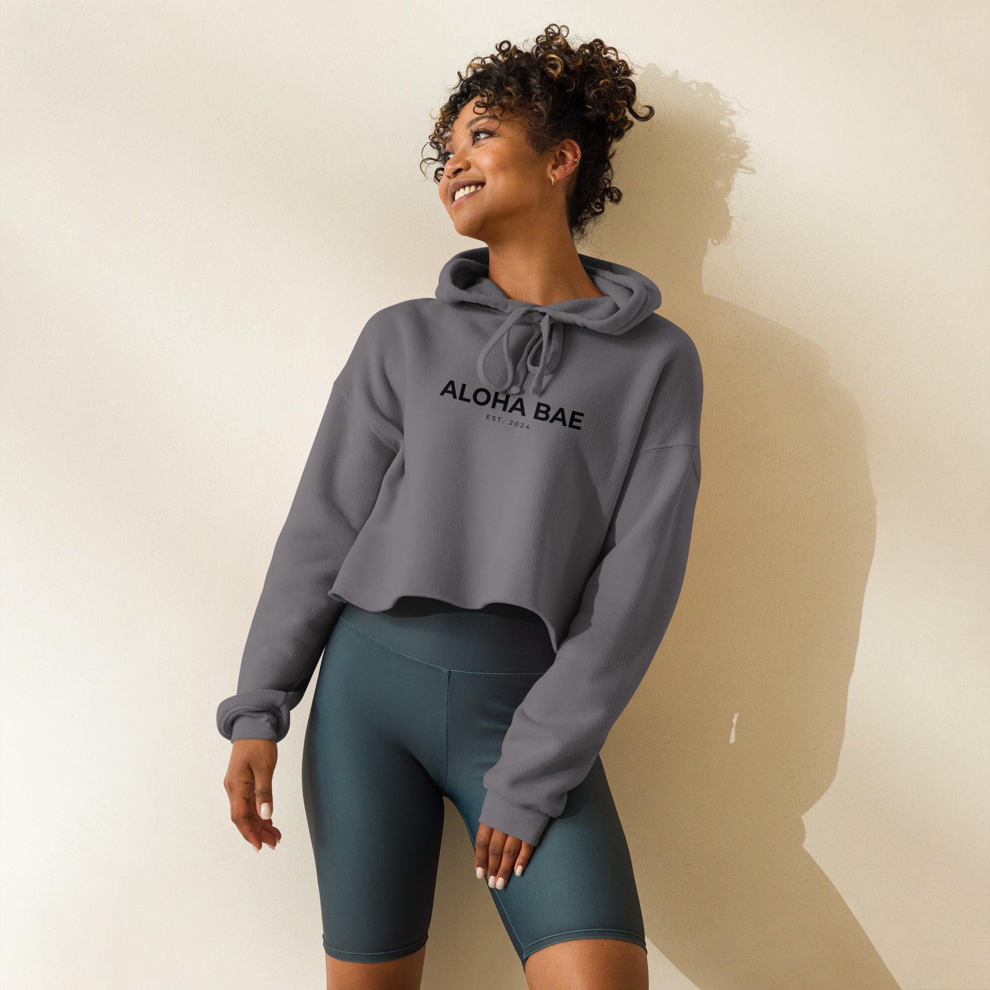 Aloha Bae Print Logo Crop Hoodie-Sweatshirt-alohabae