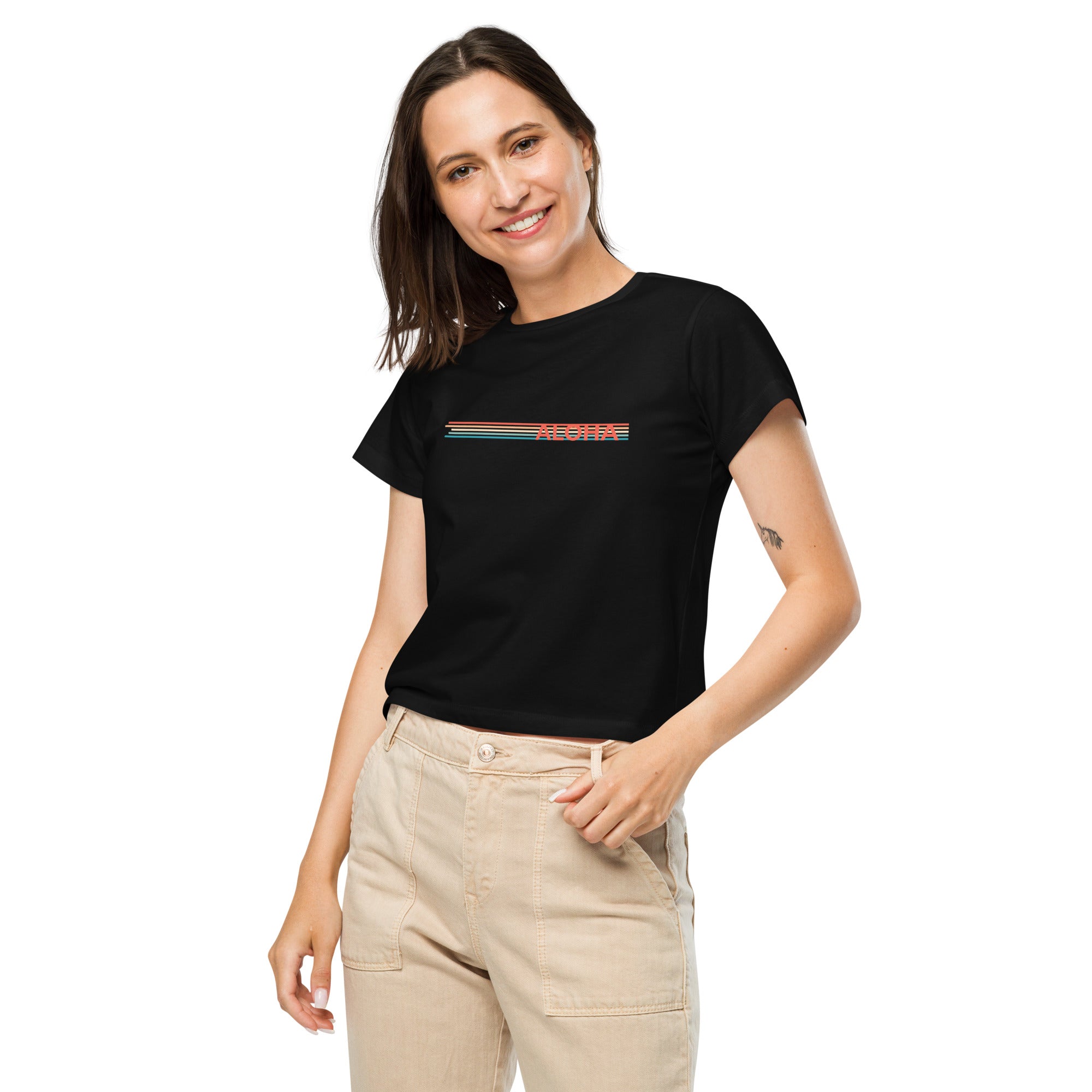 Retro Lines High-Waisted T-Shirt-T-shirt-alohabae