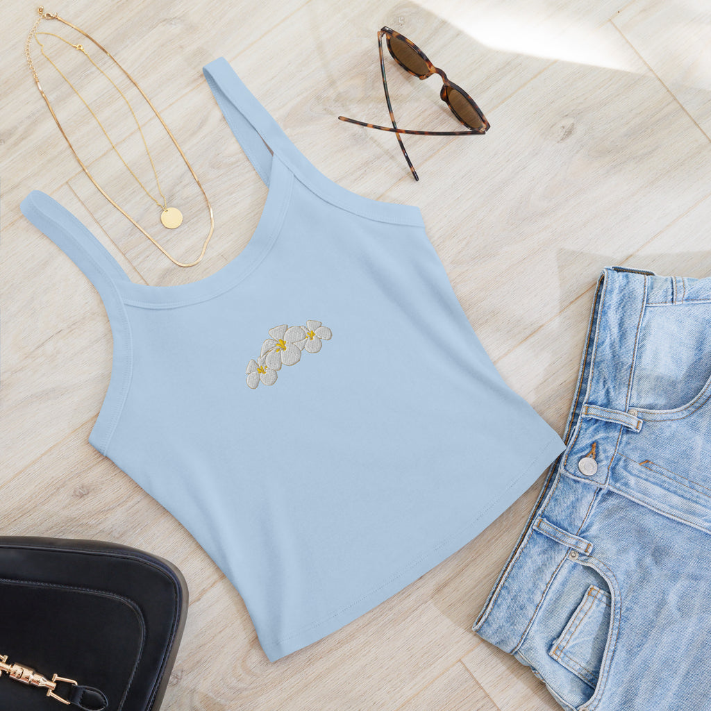 Plumeria Embroidered Rib Tank Top-Tank Top-alohabae