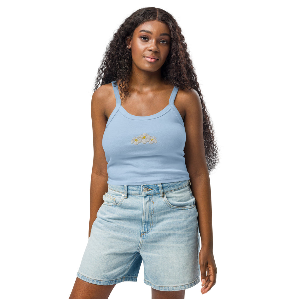 Plumeria Embroidered Rib Tank Top-Tank Top-alohabae