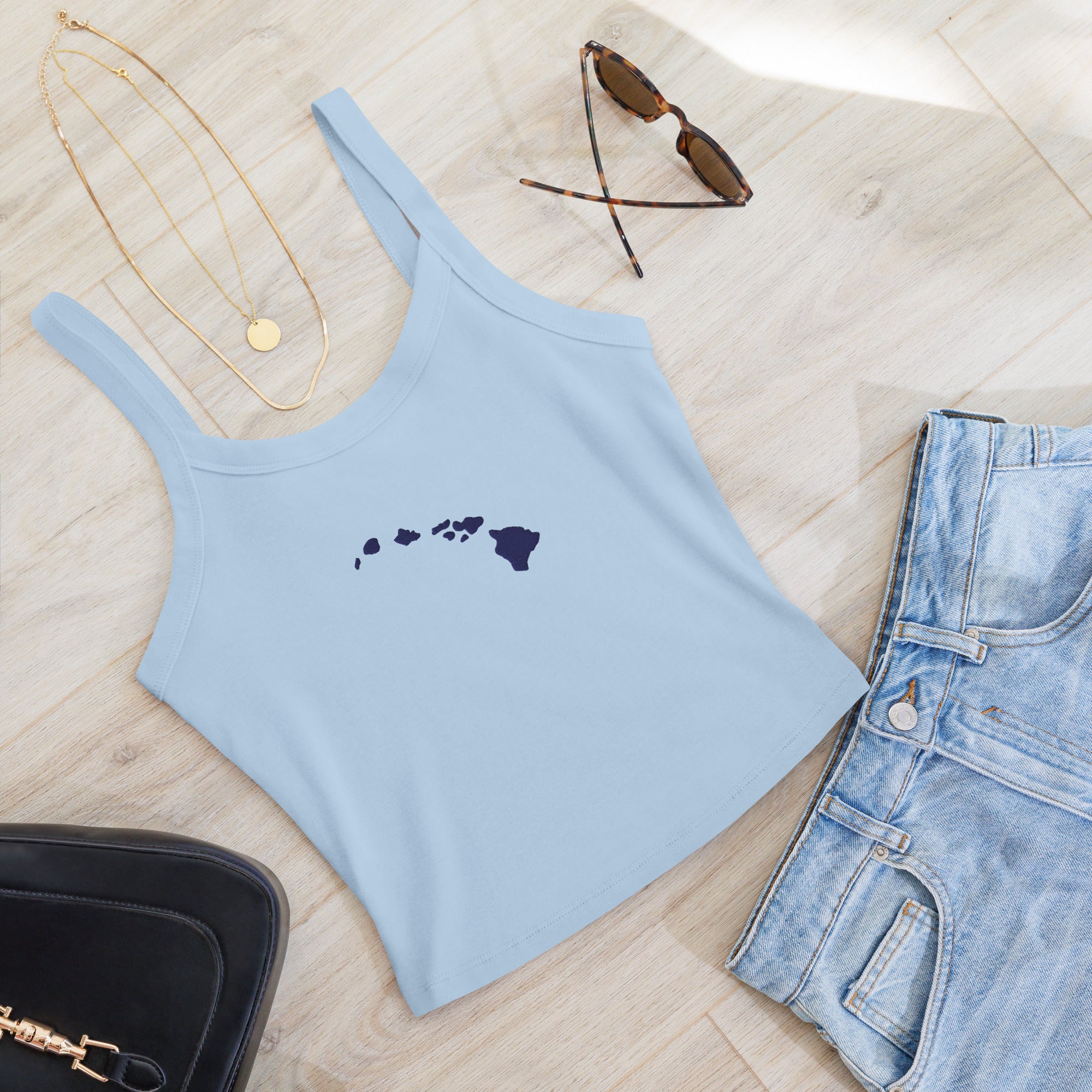 Hawaiian Islands Embroidered Rib Tank Top-Tank Top-alohabae