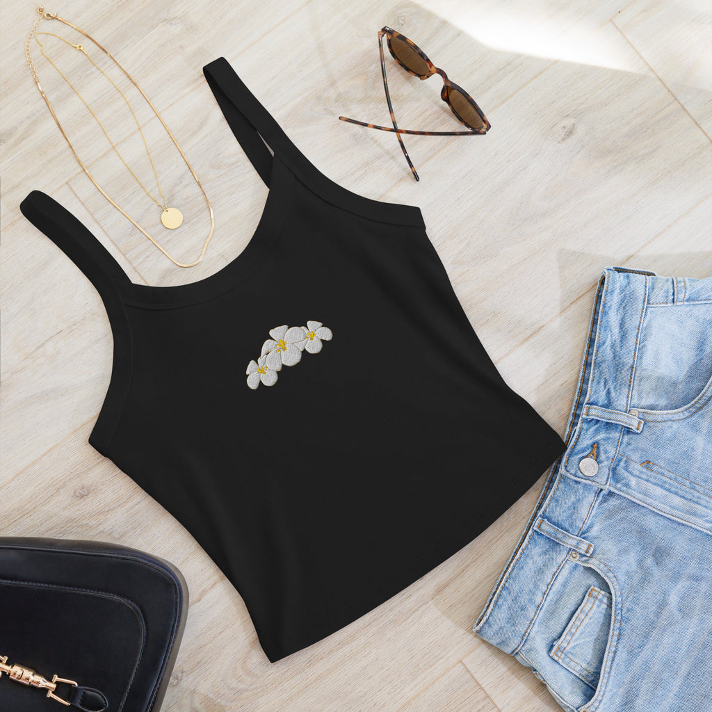 Plumeria Embroidered Rib Tank Top-Tank Top-alohabae