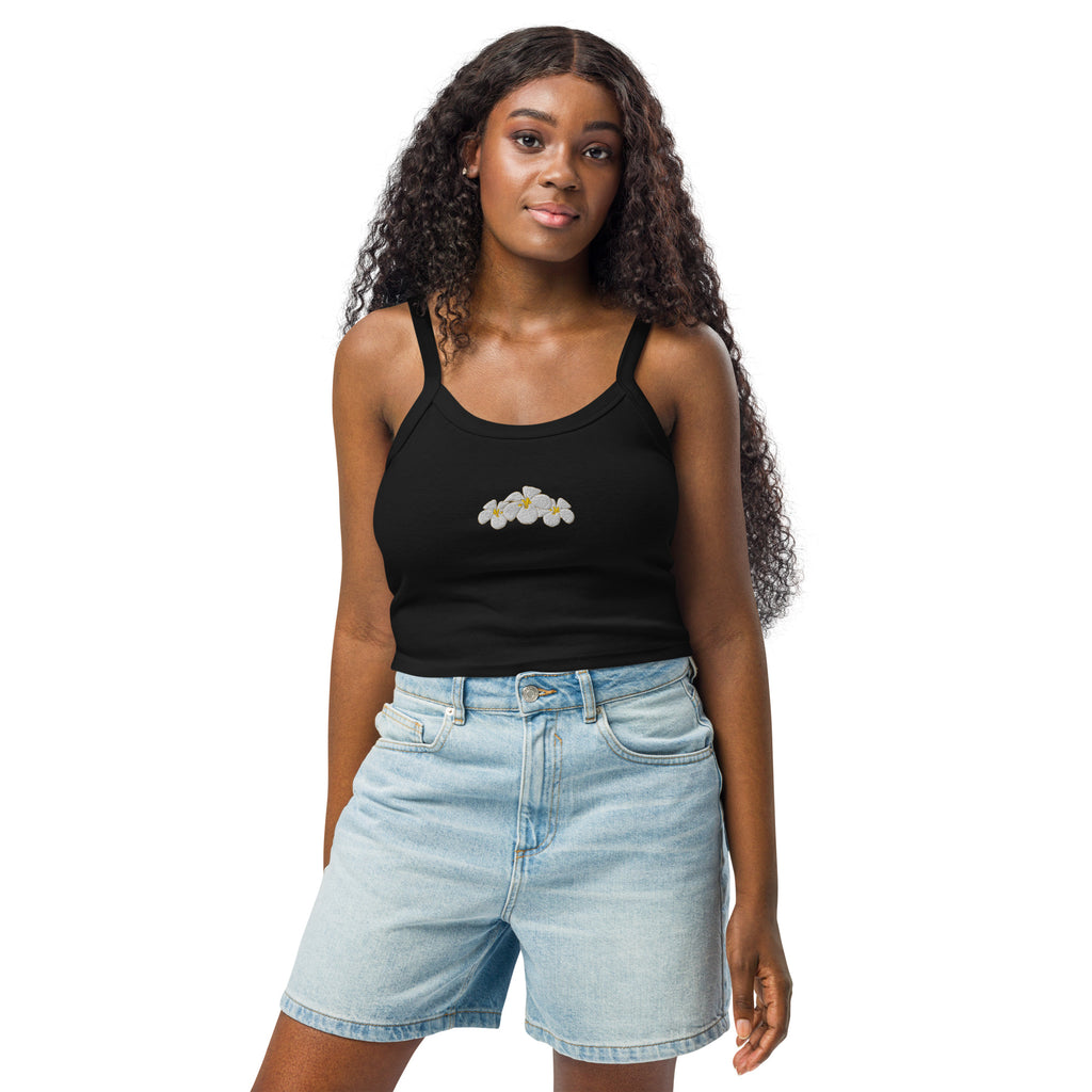 Plumeria Embroidered Rib Tank Top-Tank Top-alohabae
