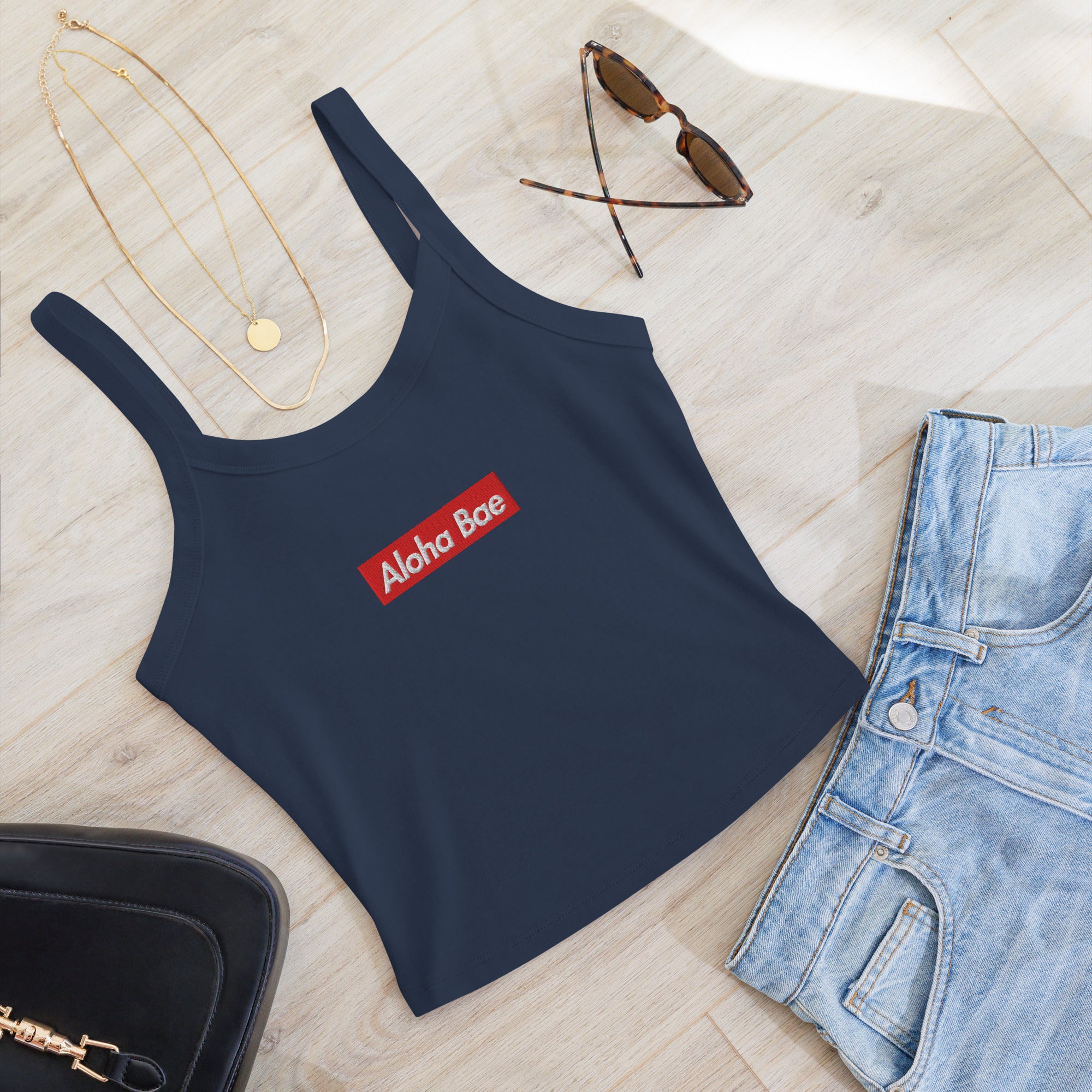 Aloha Bae Streetwear Logo Women’s Embroidered Rib Tank Top-Tank Top-alohabae