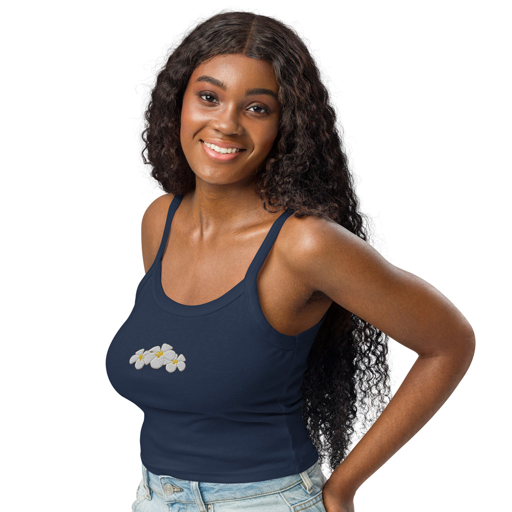 Plumeria Embroidered Rib Tank Top-Tank Top-alohabae