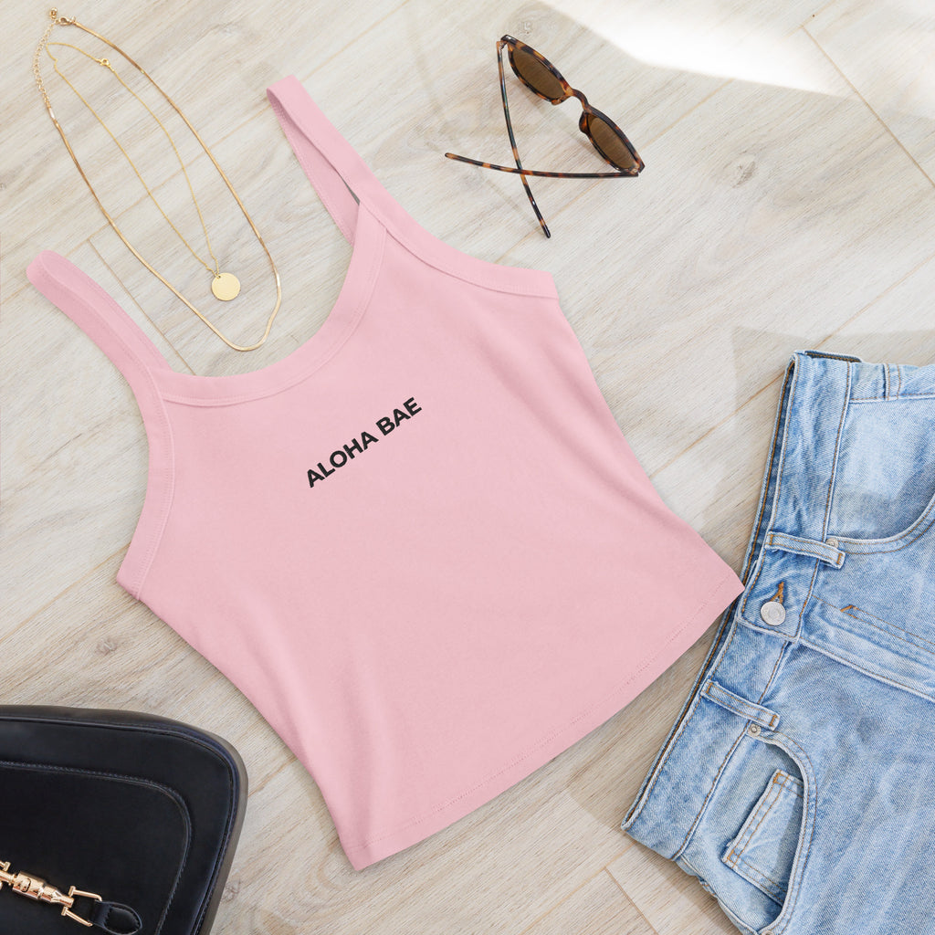Aloha Bae Embroidered Micro-Rib Tank Top-Tank Top-alohabae