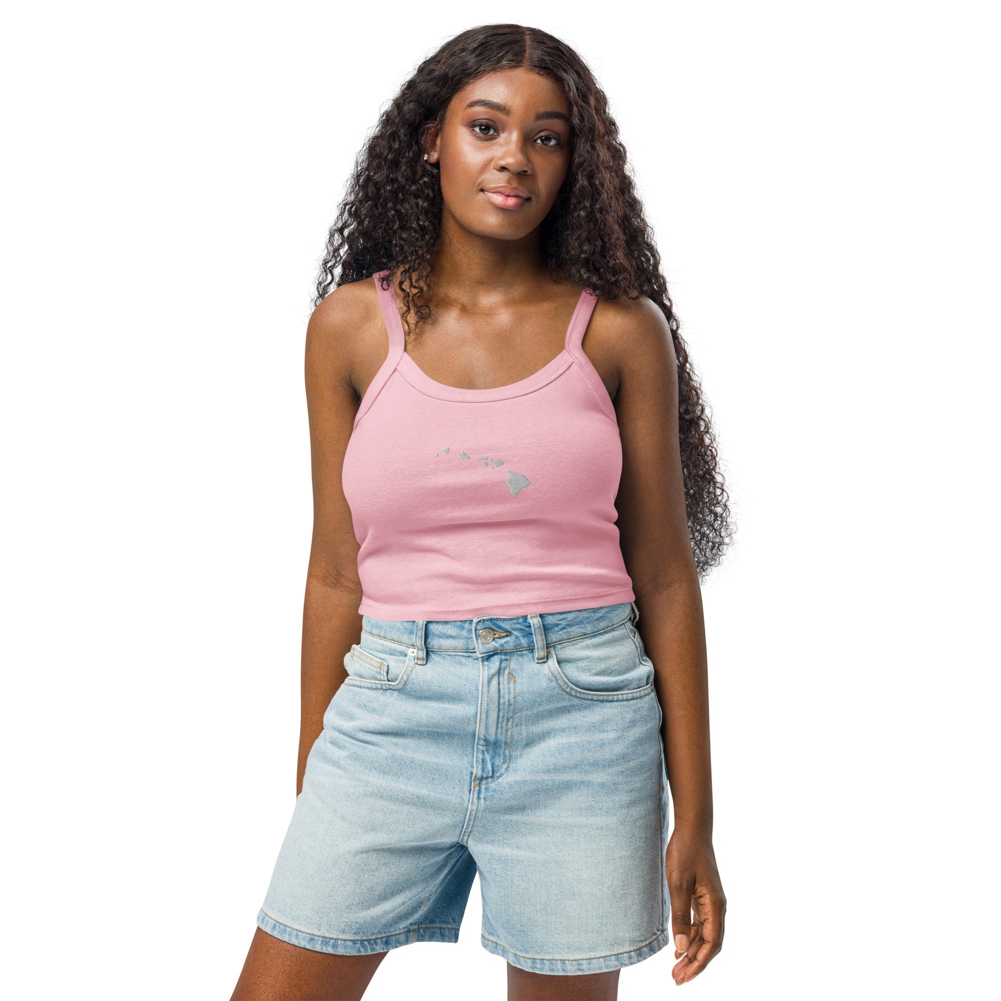 Hawaiian Islands Embroidered Rib Tank Top White-Tank Top-alohabae
