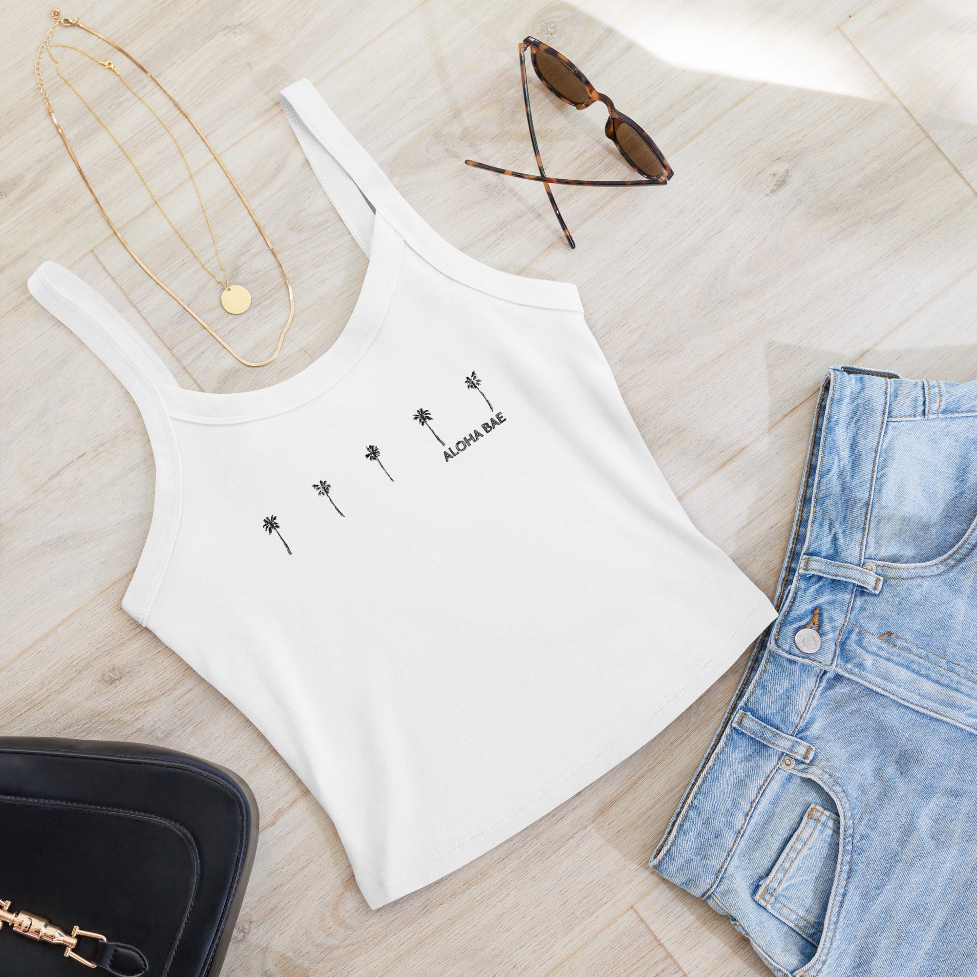 Aloha Palms Rib Tank Top-Tank Top-alohabae