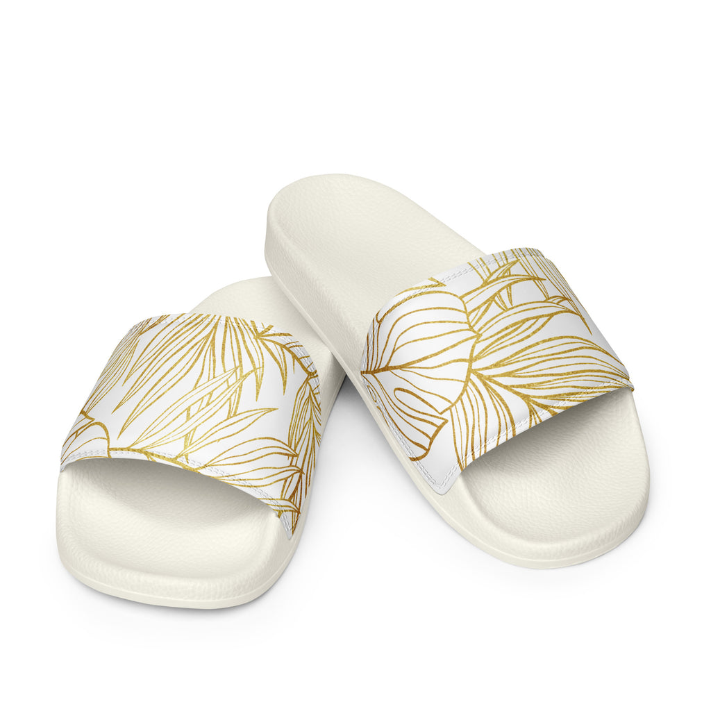 White Gold Monstera Soft Contour Women's Slides-Sandals-alohabae