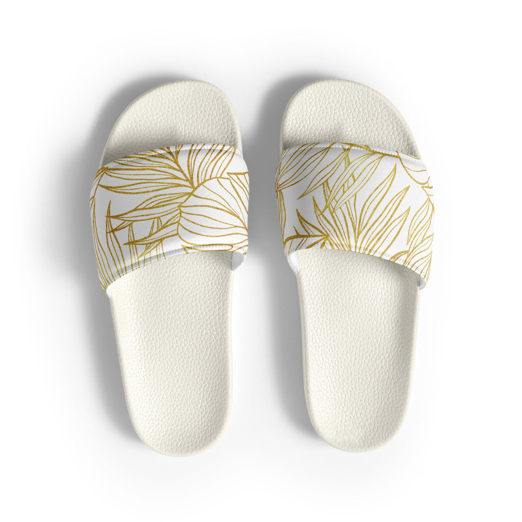 White Gold Monstera Soft Contour Women's Slides-Sandals-alohabae
