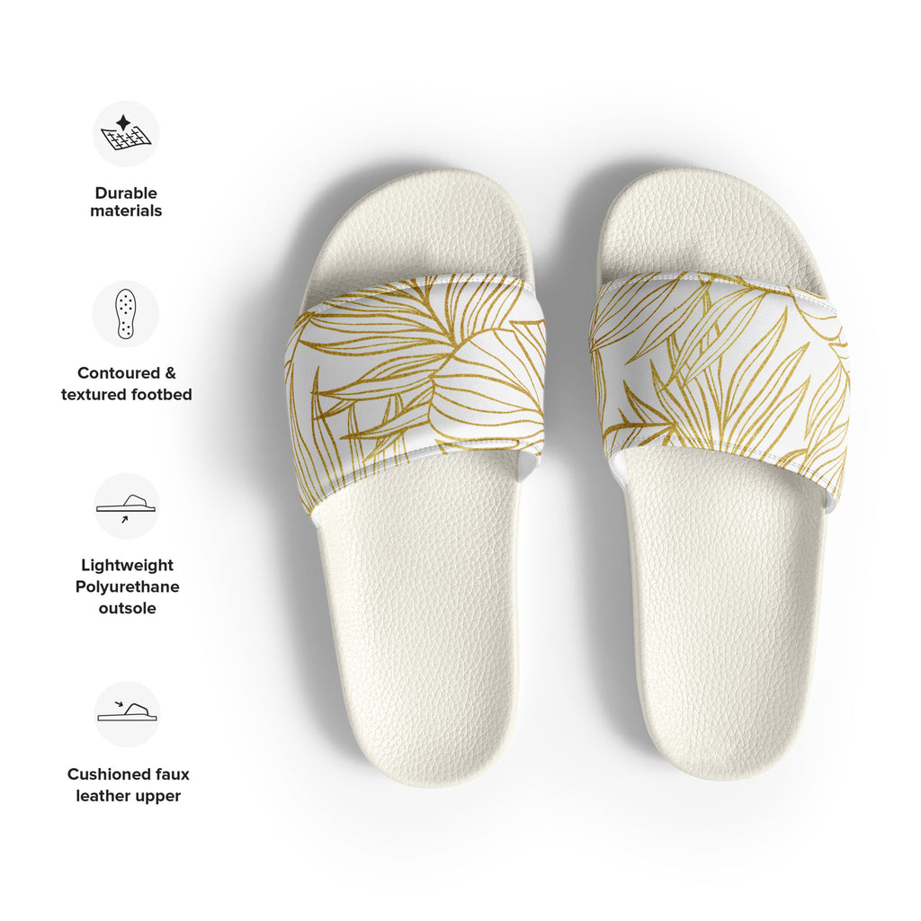 White Gold Monstera Soft Contour Women's Slides-Sandals-alohabae