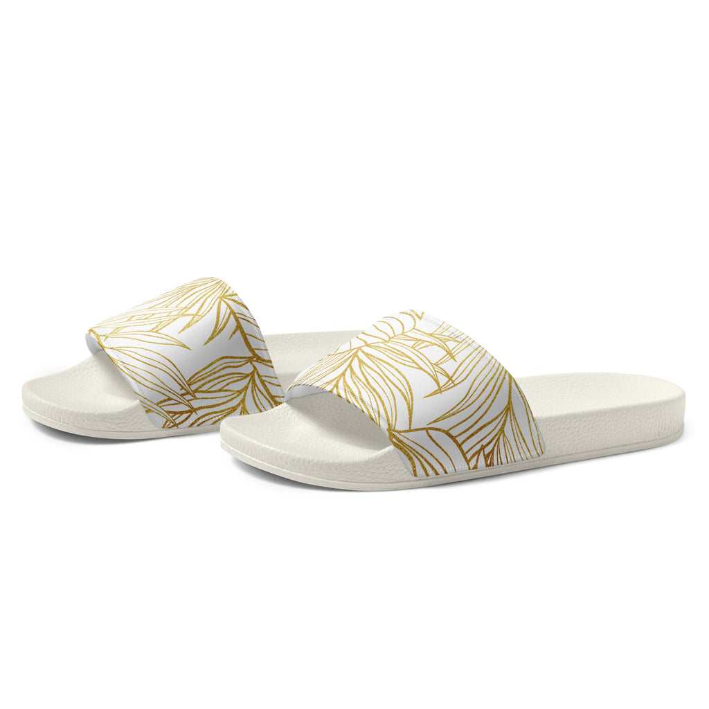 White Gold Monstera Soft Contour Women's Slides-Sandals-alohabae