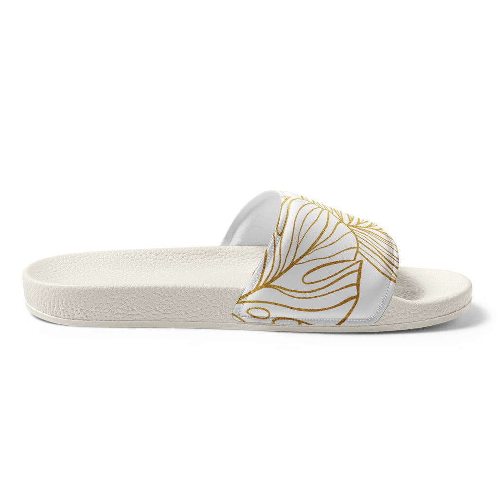 White Gold Monstera Soft Contour Women's Slides-Sandals-alohabae