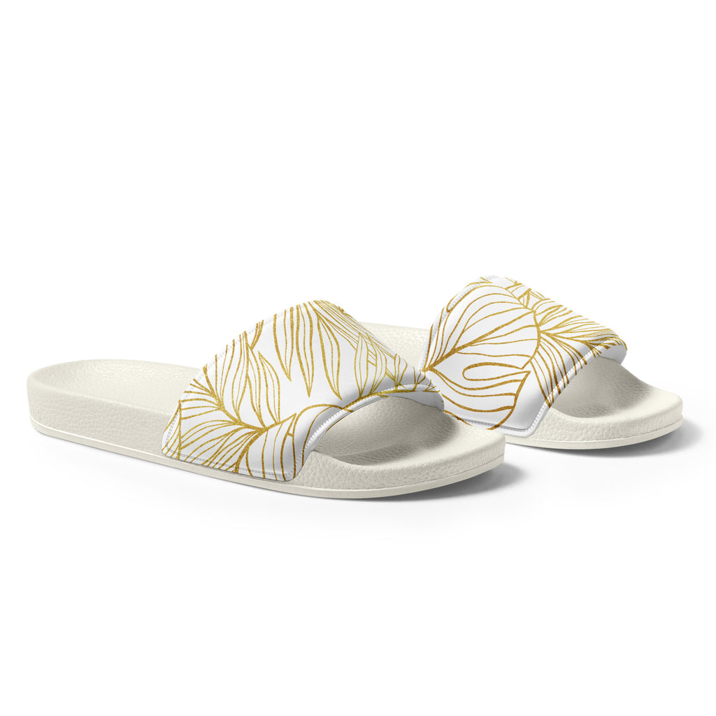 White Gold Monstera Soft Contour Women's Slides-Sandals-alohabae